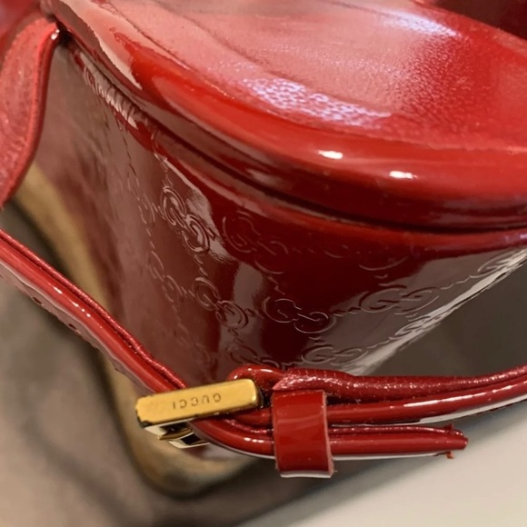 Gucci Red Hollie Patent Leather Platform Vernice Crystal Rose Bed Wedges - Picture 8 of 10